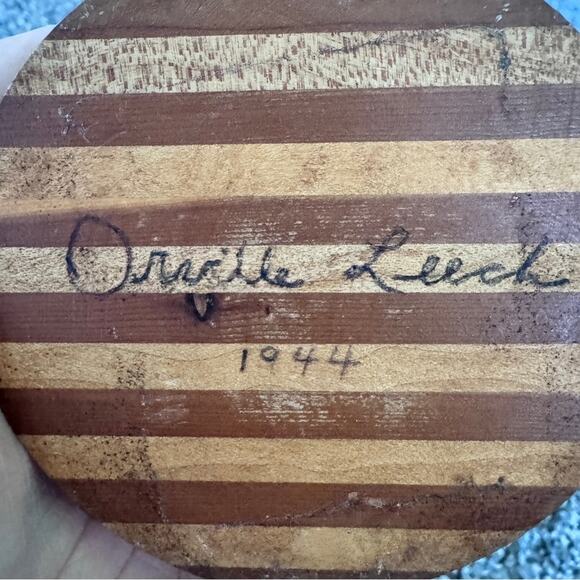 Vintage 1940s Wood Inlay Lidded Vase Artist Signed Unique MCM Home Decor - Picture 4 of 12